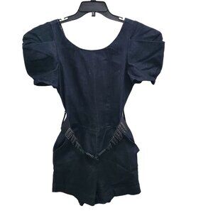 Boom Boom‎ Jeans Women's Y2K Dark Chambray Stud Belted Puff Denim Romper Size M